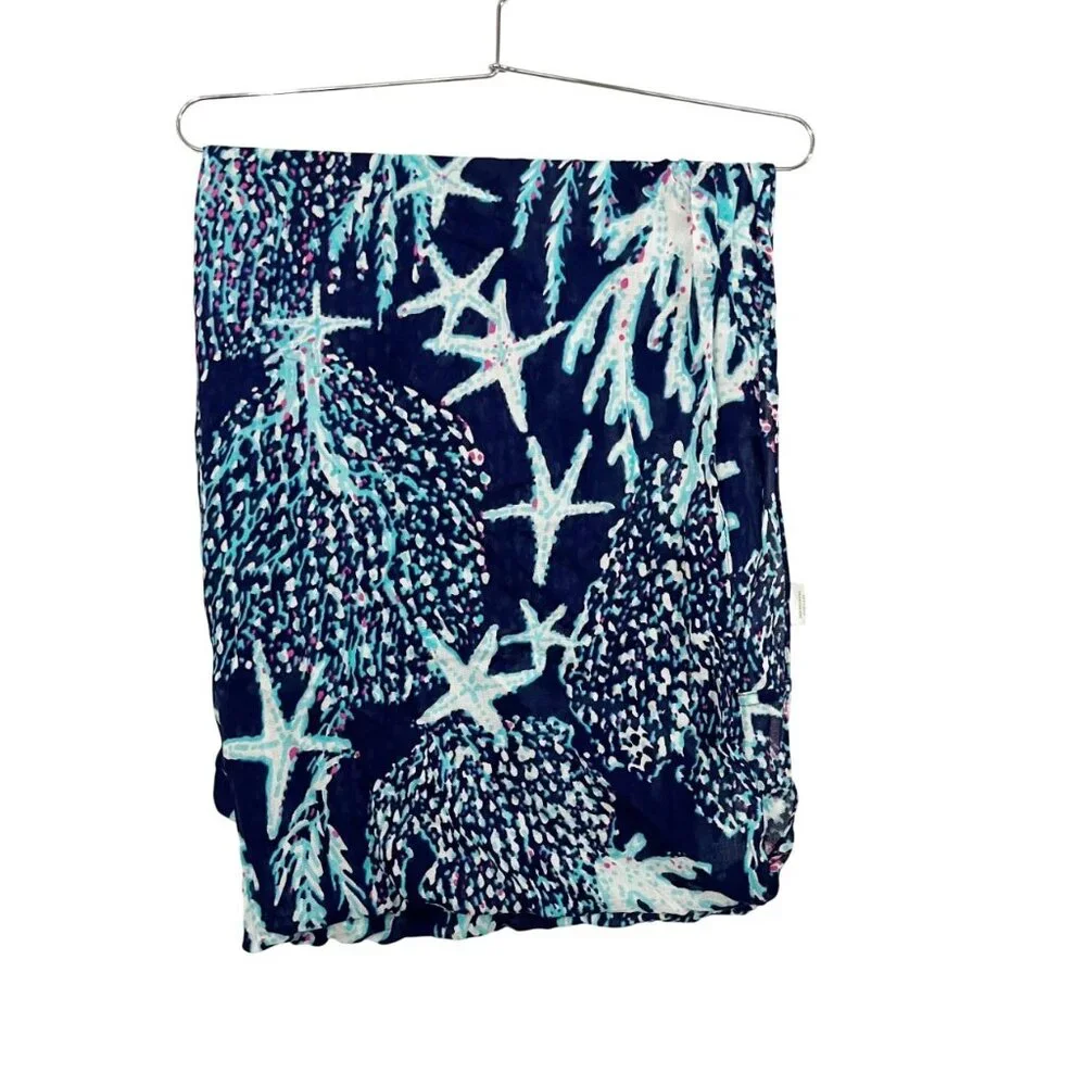 Lilly‎ Pulitzer Riley Loop Infinity Scarf Navy Blue Coral Starfish Sea Preppy